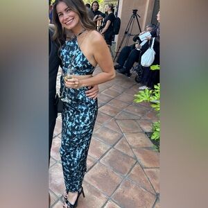 LEXI Long Dress Gown Sexy Cutout Blue Black Strappy Adjustable Revolve Size 2